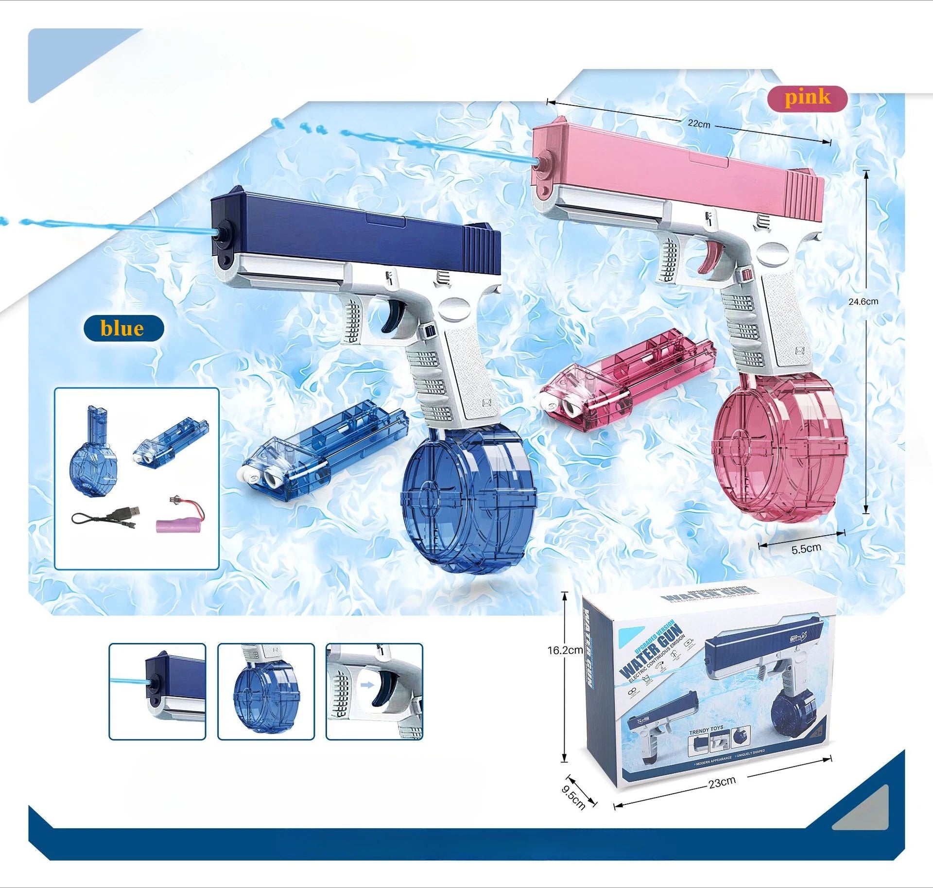 Automatic Spray Water Gun Electric Glock Pistol Shooting Game Fun Firing Summer Outdoor Beach Fight Toys for Children's Gifts